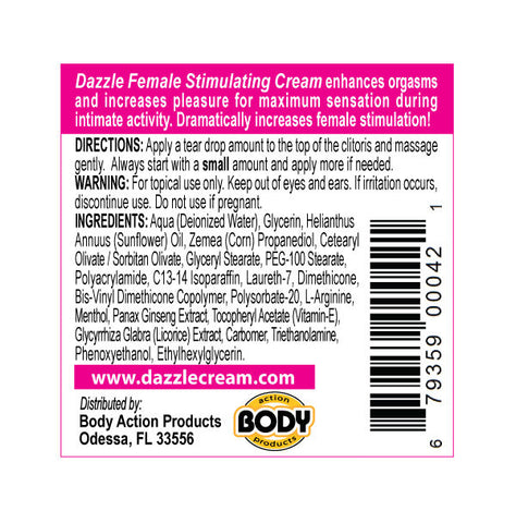 Dazzle Female Stimulating Cream for Enhanced Pleasure 0.5 Oz Enhancers Female