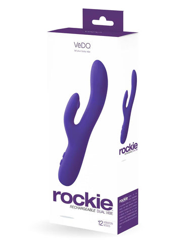 Rockie Dual Rechargeable Rabbit Vibrator for G-Spot and Clit Purple VIBRATORS-RABBIT