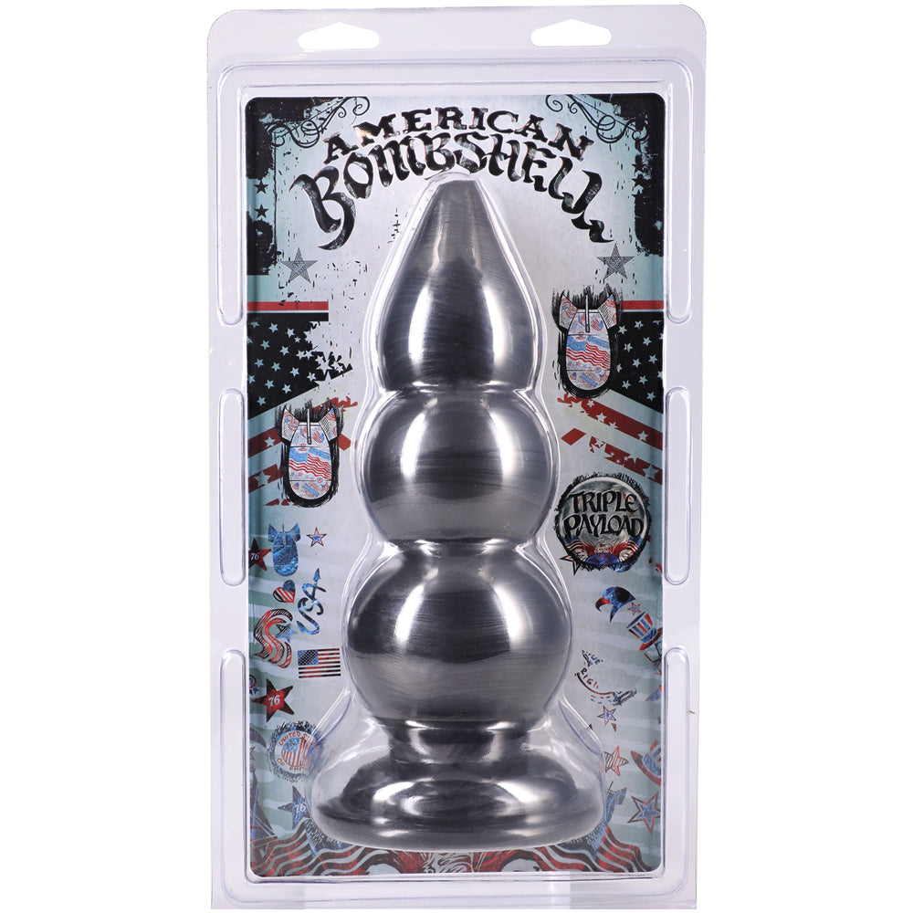 American Bombshell Triple Payload – 7.75 Inch Rippled Butt Plug Gray > Anal Range > Oversized Anal Toys