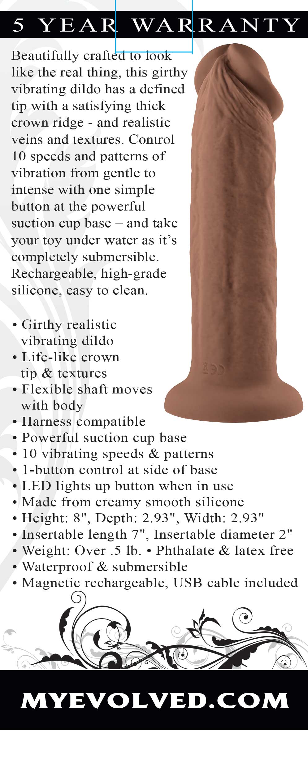 7 Inch Girthy Vibrating Dong (Dark) – Powerful Vibrating Dildo DONGS Vibrating