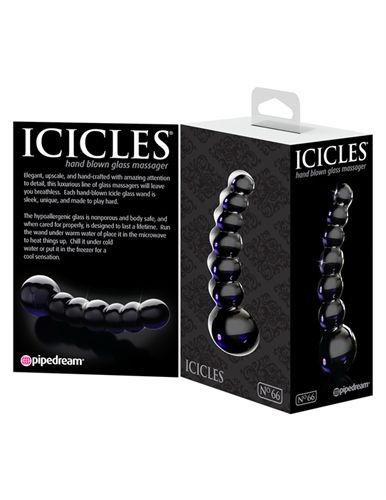 Icicles Black Glass Wand with Beaded Shaft for G-Spot Play DONGS Glass