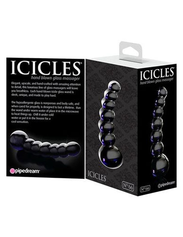 Icicles Black Glass Wand with Beaded Shaft for G-Spot Play DONGS Glass