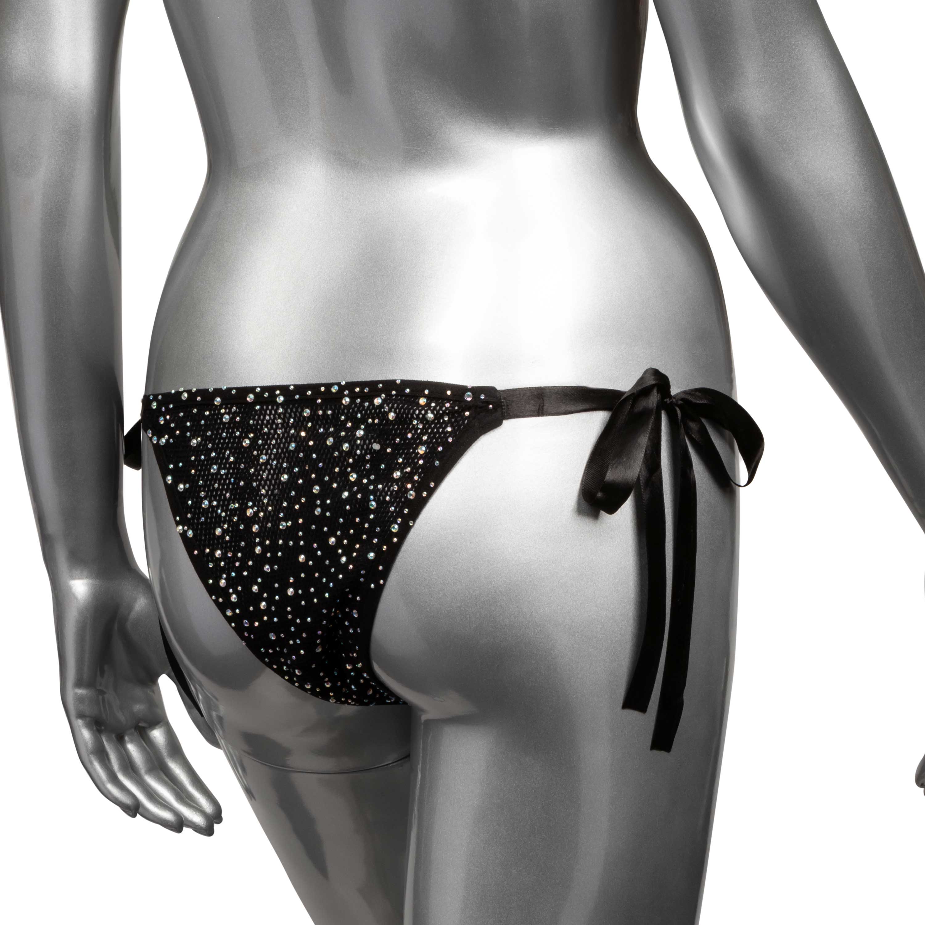 Radiance Side-Tie Panties Black Rhinestone Mesh with Satin Ties – One Size Panties