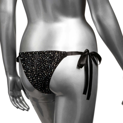 Radiance Side-Tie Panties Black Rhinestone Mesh with Satin Ties – One Size Panties