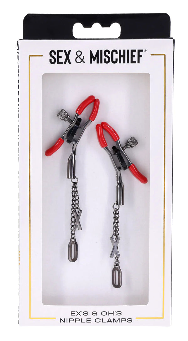 S&M Exs and Ohs Nipple Clamps Tipped Metal Nipple Clamps Set of 2 Nipple Clamps