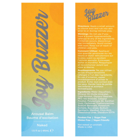 Joy Buzzer Naked Clitoral Stimulating Gel 1.5 Fl Oz Vegan Enhancers Female