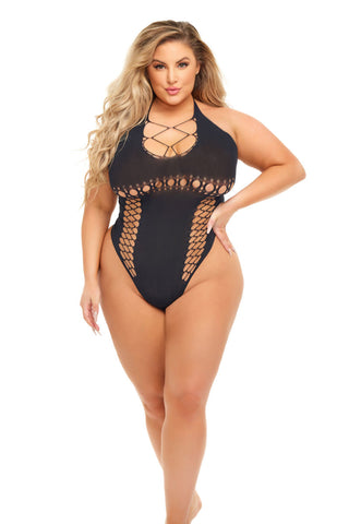 Hot Too Handle Queen Size Black Bodysuit Nylon Spandex > Clothes > Plus Size Lingerie
