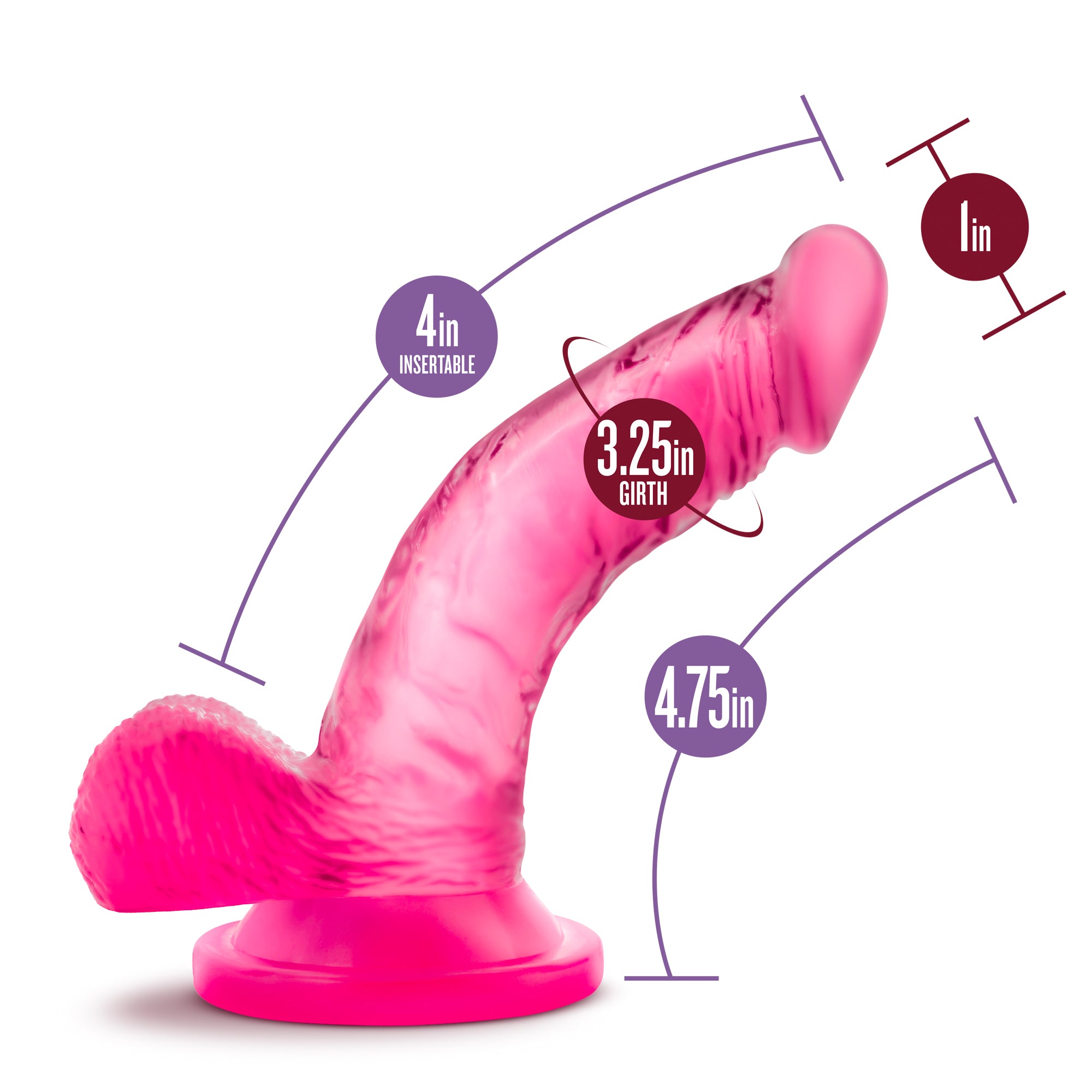 Naturally Yours 4 Inch Mini Cock Suction Base Dildo Pink > Dildos > Slim Dildos