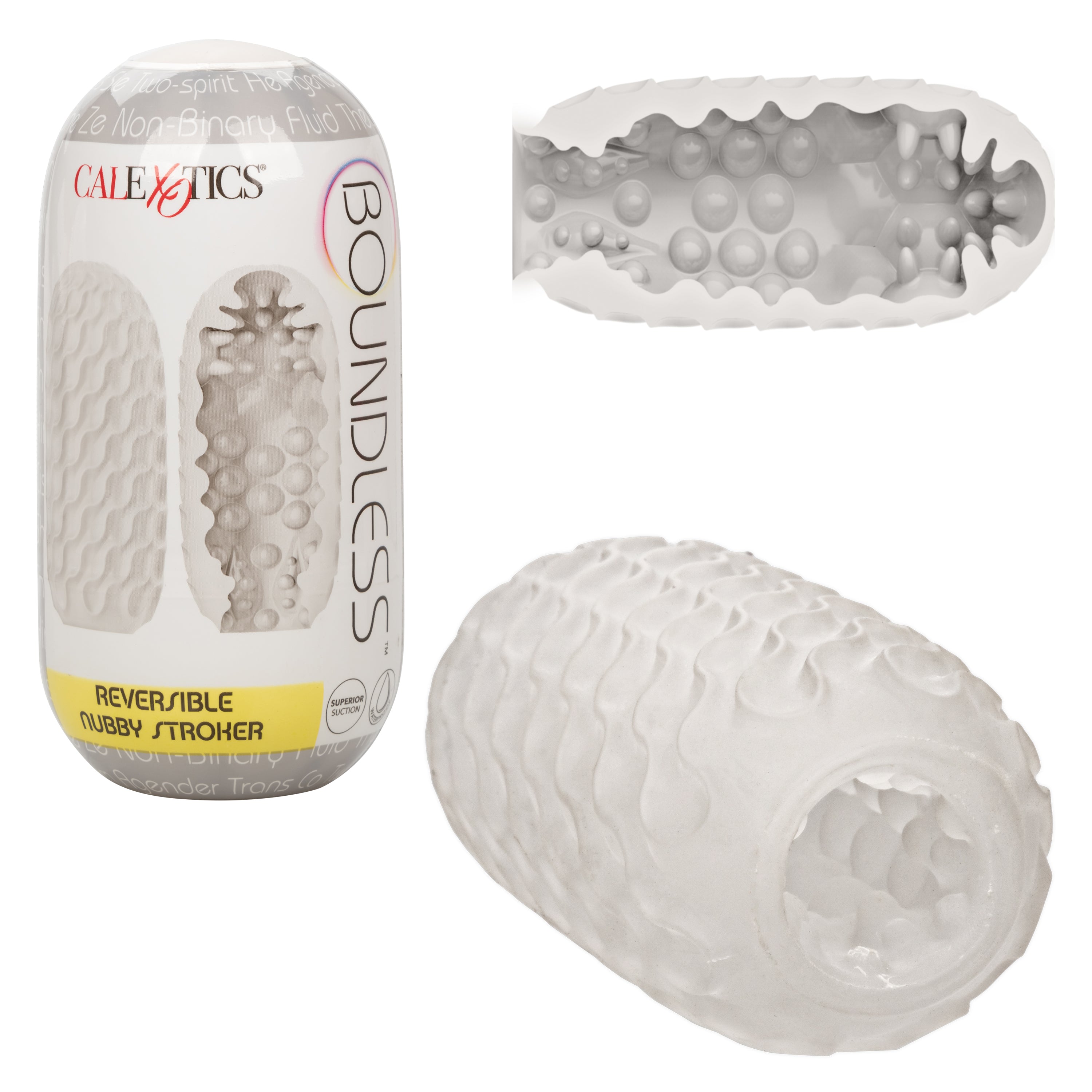 Boundless Reversible Nubby Stroker 4.5 Inch Dual-Texture Clear Compact Male Masturbator > Sex Toys For Men > Masturbators > Manual