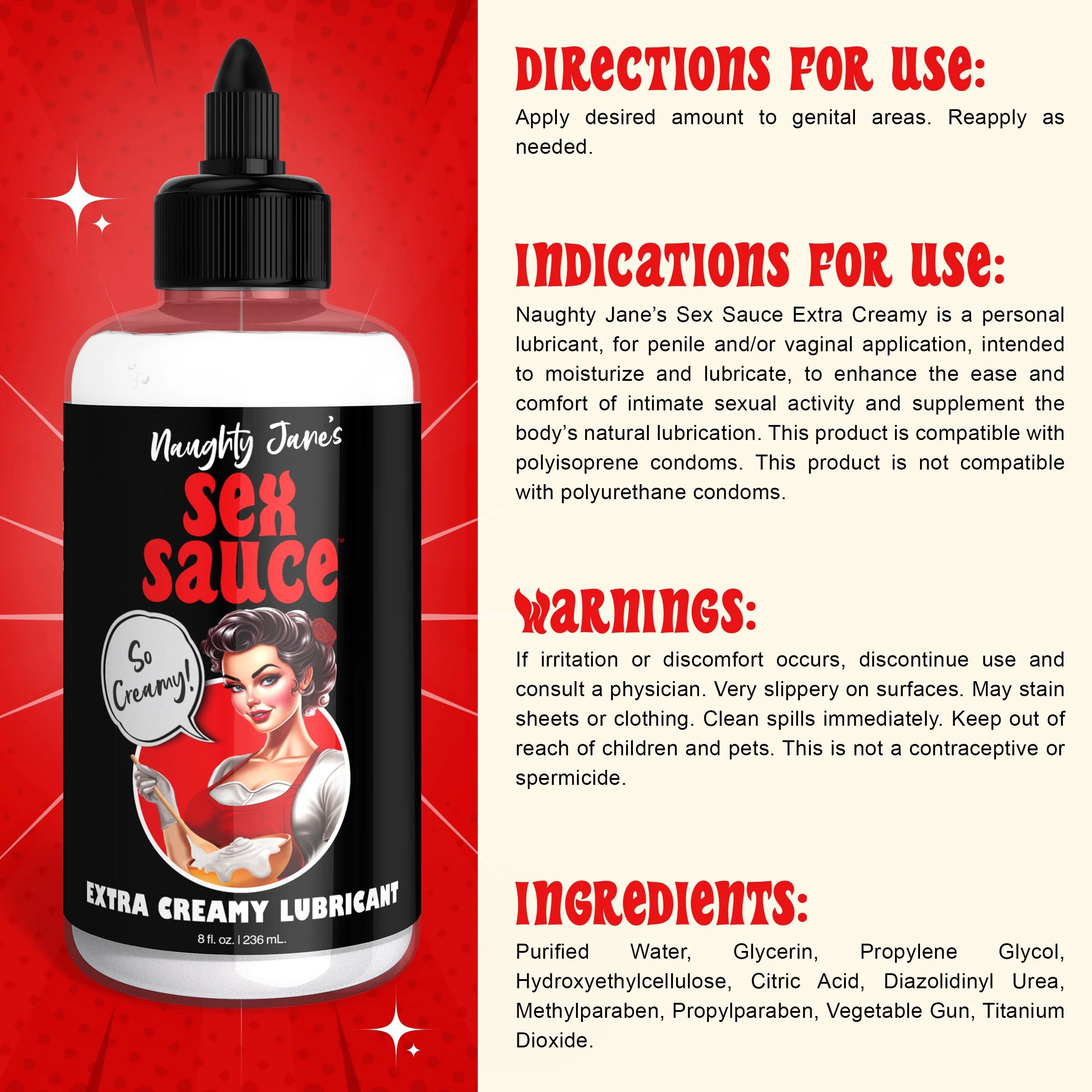 Naughty Jane's Extra Creamy 8 Oz Water Based Lubricant Water Based Lube