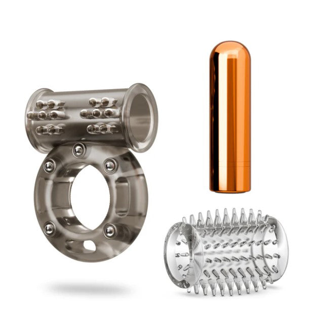 Stay Hard Vibrating Cock Ring Set With Textured Sleeve - Stamina Enhancer > Cock Ring > Vibrating