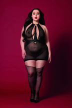 Fetish Garter Slip and Flogger Set Queen Size Black Lingerie Black Curvy Size > Clothes > Plus Size Lingerie