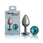Cheeky Charms Gunmetal Round Butt Plug With Teal Jewel Small (6.78cm) > Anal Range > Jewel Butt Plugs