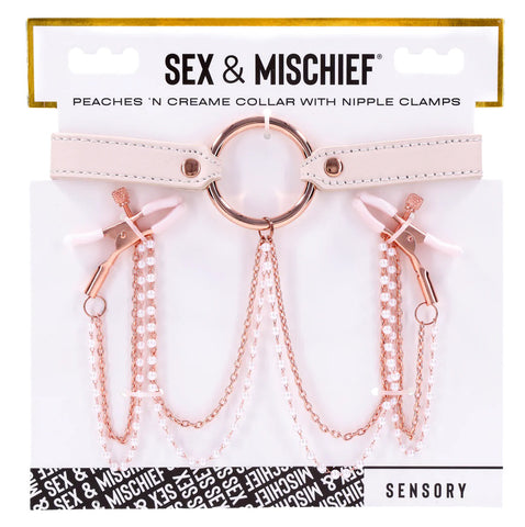 Sex & Mischief Peaches n CreaMe Collar with Nipple Clamps 35-44.5 cm Nipple Clamps