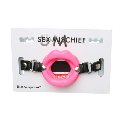 Sex & Mischief Silicone Lips Mouth Gag - 63.5 cm Strap Pink Gags