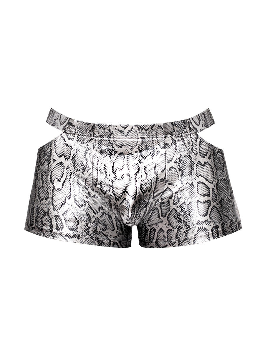Male Power Snaked Pouch Short X-Large Silver Black Trunks Mens Trunks