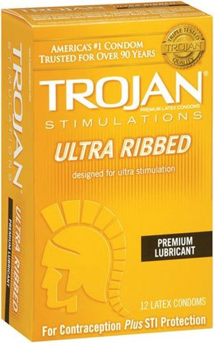 Trojan Ultra Ribbed Condoms 12 Pack for Enhanced Sensation Condoms