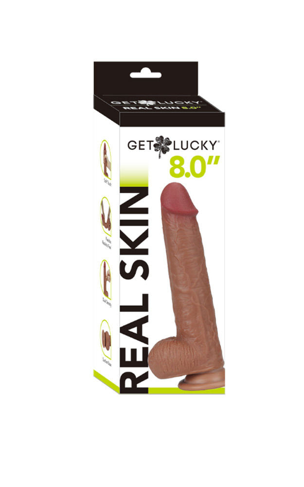 Get Lucky 8 Inch Bendable Real Skin Dildo Light Brown Brown Dongs Realistic