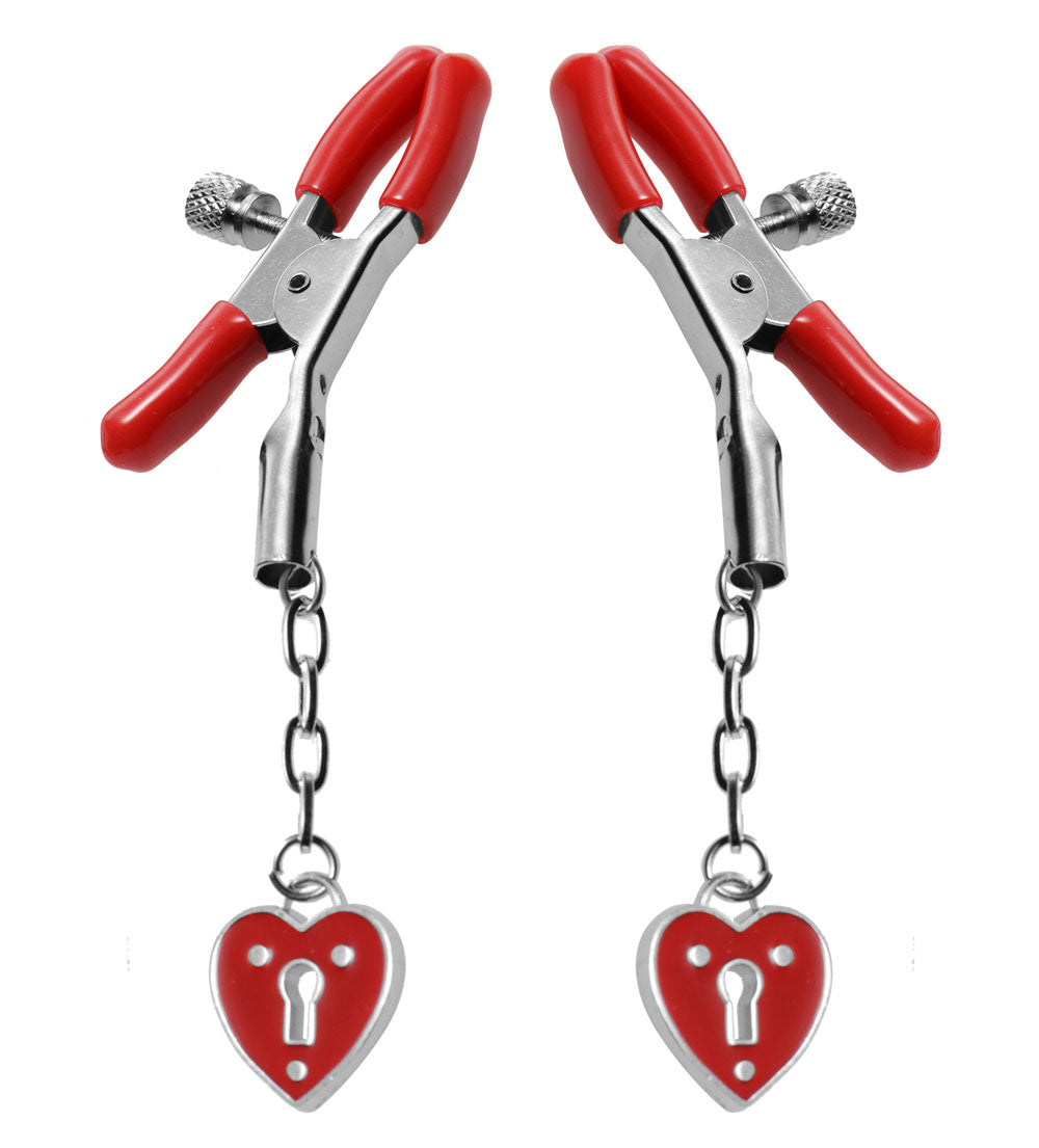 Charmed Heart Padlock Nipple Clamps with Adjustable Screw Grip Red > Sex Toys > Nipple Clamps