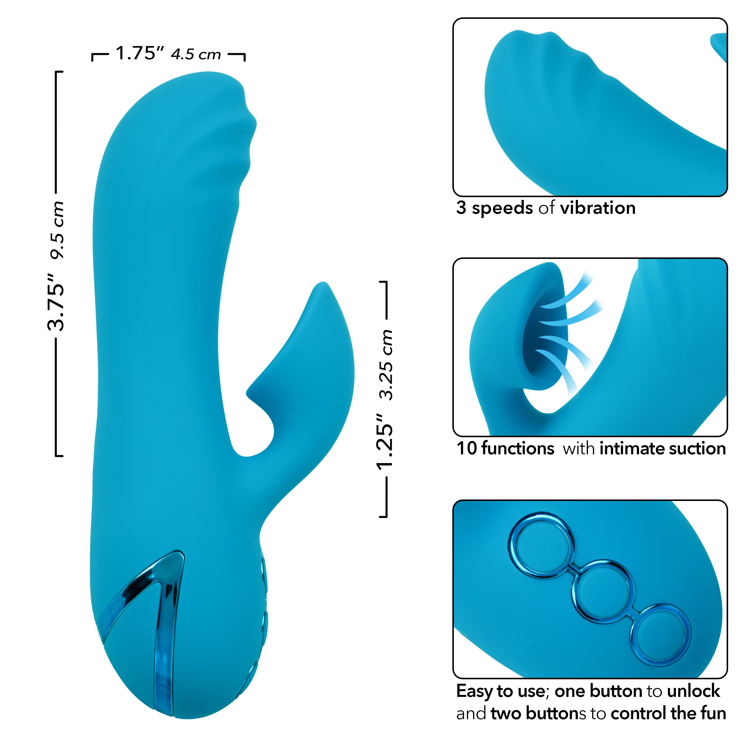 California Dreaming Sunset Beach Seducer Blue Silicone Dual Stimulator with 3 Vibration Speeds and 10 Suction Functions VIBRATORS-RABBIT