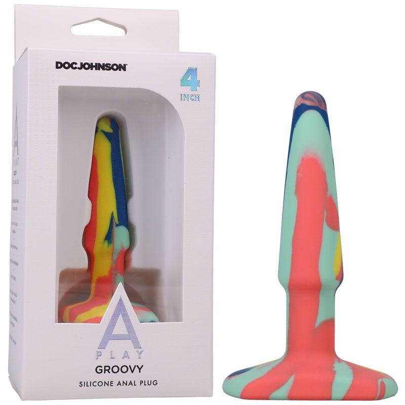 Doc Johnson ANAL TOYS Coloured A-Play Groovy Silicone Anal Plug- 4 inch - Sunrise  Butt Plug 782421083304
