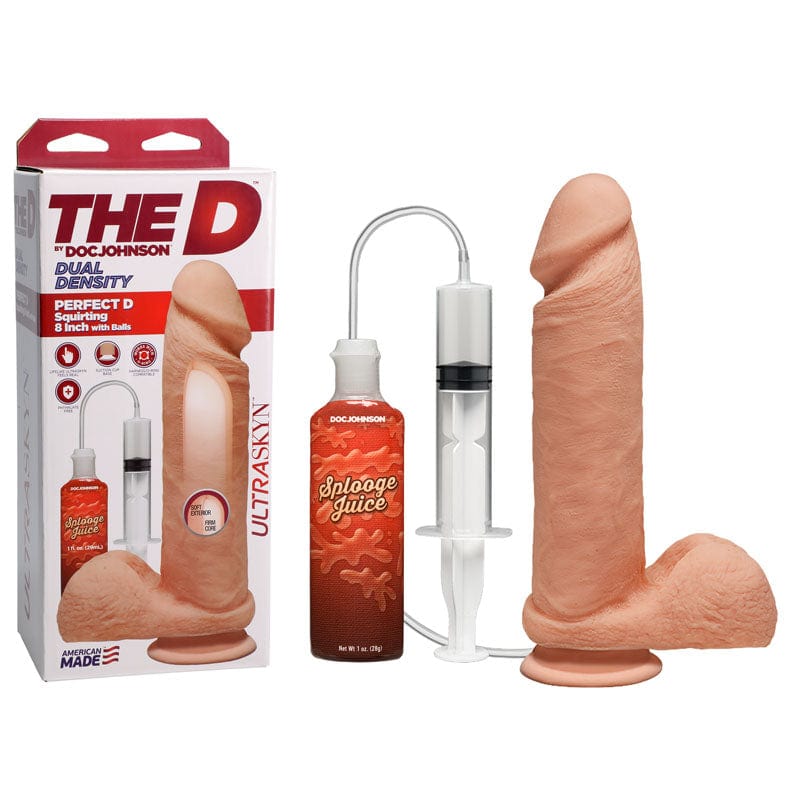 Doc Johnson DONGS Flesh The D Perfect D Squirting 8'' with Balls -  20.3 cm Squirting Dong 782421083366