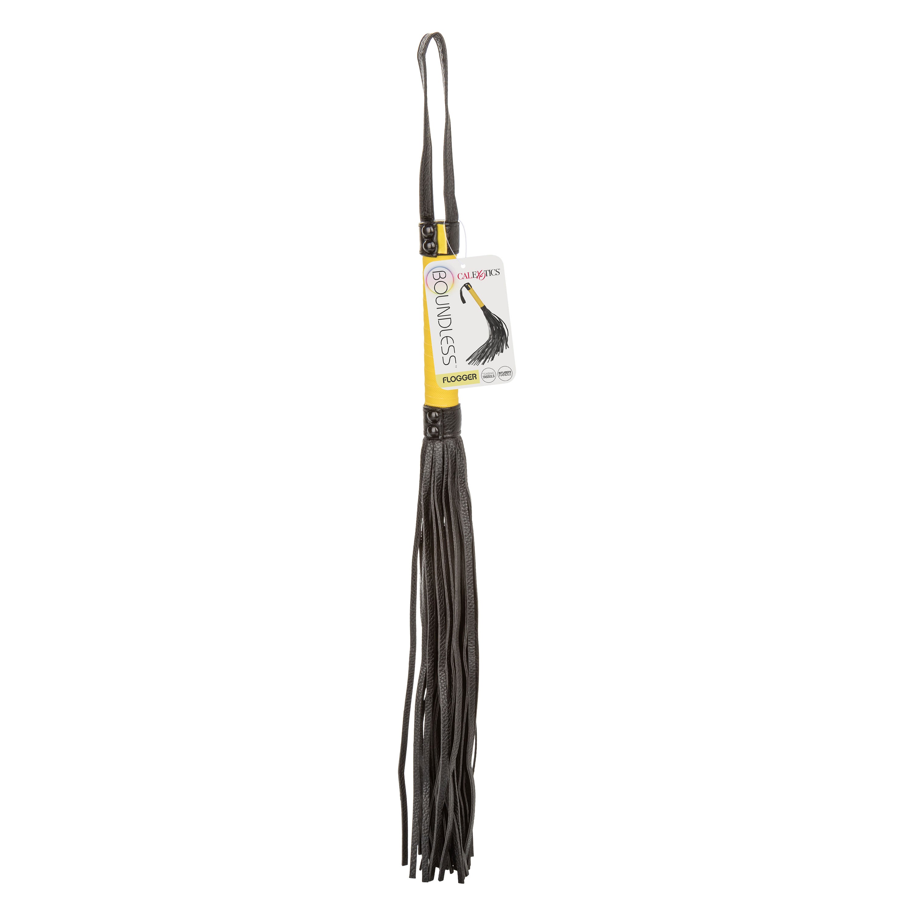 Boundless Flogger Vegan Leather BDSM Hand Whip with Textured Handle and Black Tassels Black Whips & Paddles