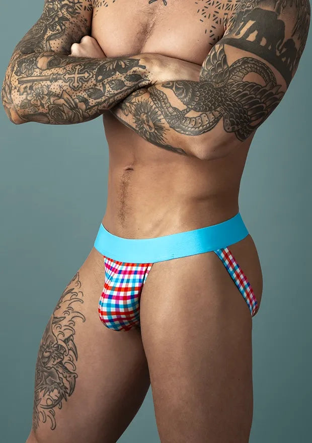 Soo Cumfy Gingham Jock - Contoured Low Rise Bamboo Spandex Jock L/XL Multi L XL > Clothes > Jockstraps