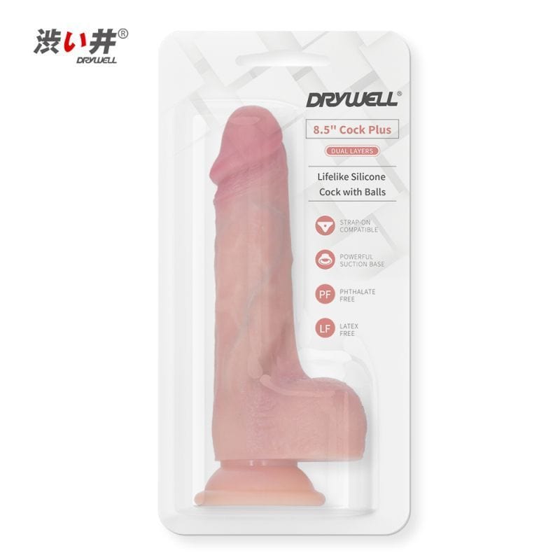 Drywell Adult Toys Flesh Realistic Silicone Dual Layer Cock w Suction 8.5in 4582572185324