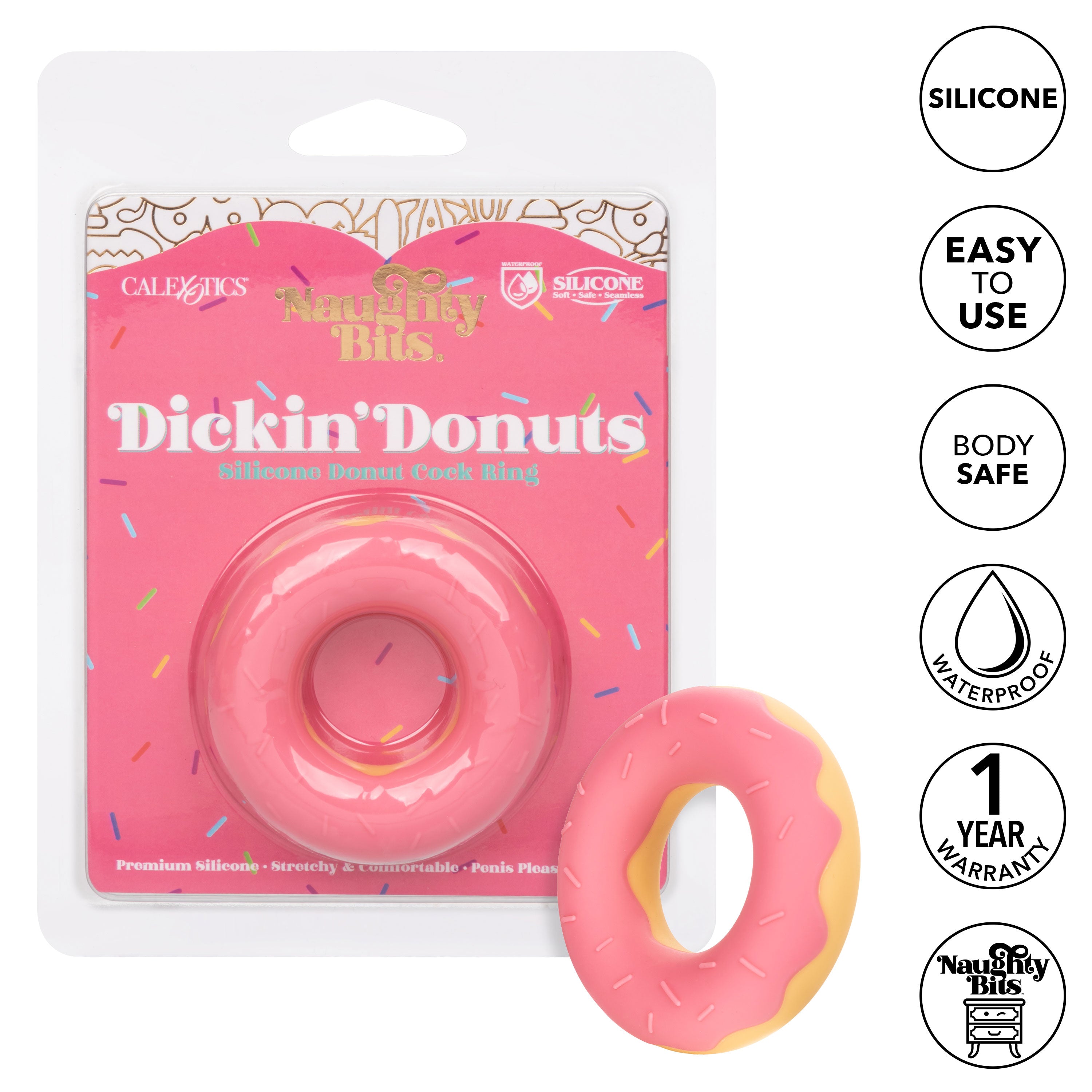 Naughty Bits Dickin Donuts Pink Silicone Donut Cock Ring Premium Stretchy Penis Enhancer Pink > Cock Ring > Single