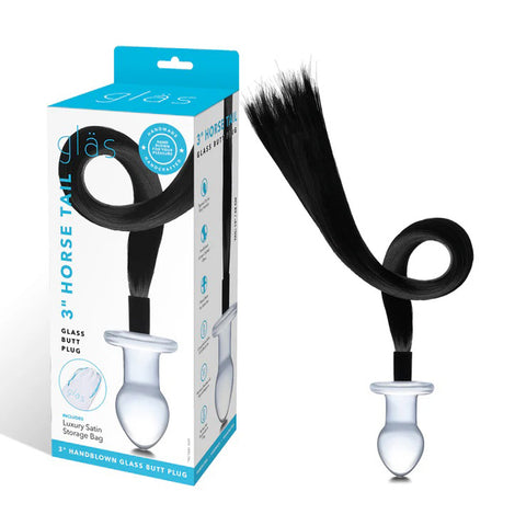 Glas 3 Inch Black Horse Tail Glass Butt Plug Tails