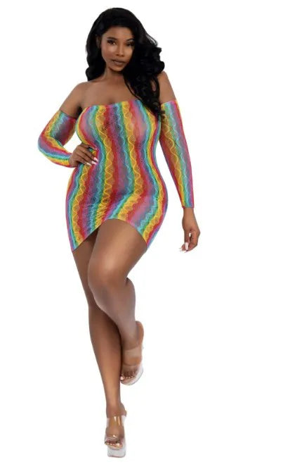 Rainbow Mini With Arm Warmers – Nylon Spandex Lingerie Set Multi Curvy Size > Clothes > Lingerie Sets