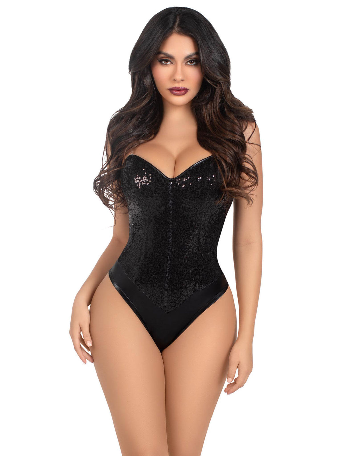 Black Sequin Bodysuit Small Curve-Hugging Adult Intimate Wear Black Bodystocking