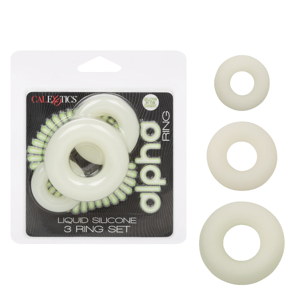 Alpha Glow-In-The-Dark Liquid Silicone 3 Ring Set in White with Multiple Sizes White > Cock Ring > Sets