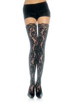 Lace Top Lace Thigh Highs (Black) – One Size Nylon Stockings Black One Size > Clothes > Hosiery > Stockings