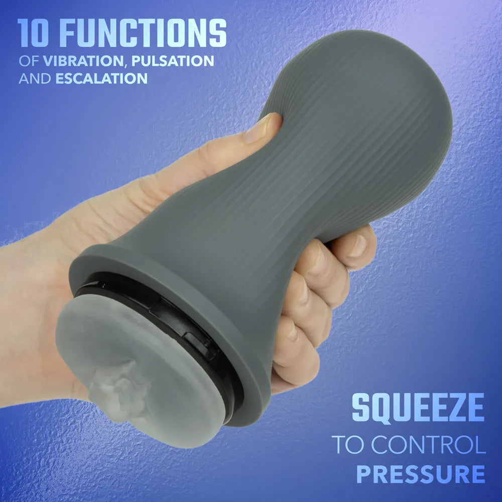 Milk Master Grip-N-Stroke (Grey) – Rechargeable Vibrating Masturbator > Sex Toys For Men > Masturbators > Vibrating