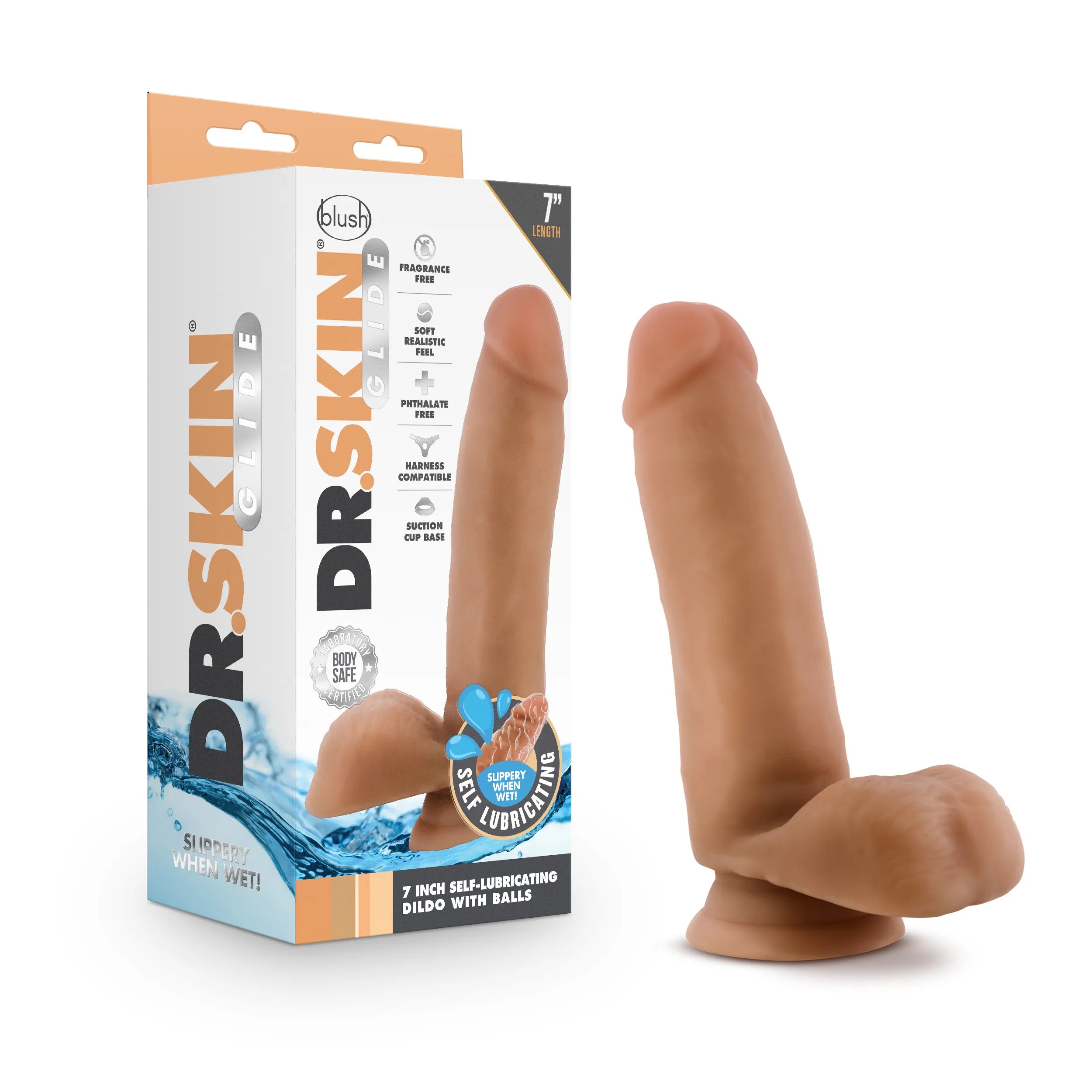 Dr. Skin Glide 7 Inch Self Lubricating Dildo with Balls > Dildos > Realistic Dildos