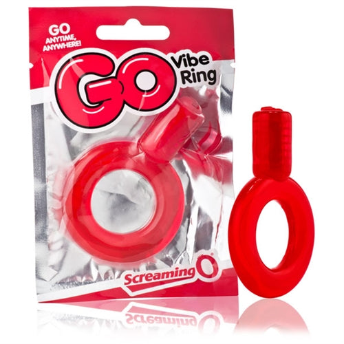 Screaming O Go Vibe Ring – Rechargeable Vibrating Stretch Cock Ring Red > Cock Ring > Vibrating