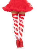 Candy Cane Thigh High (White Red) – Sheer One Size Hosiery One Size > Clothes > Hosiery > Stockings