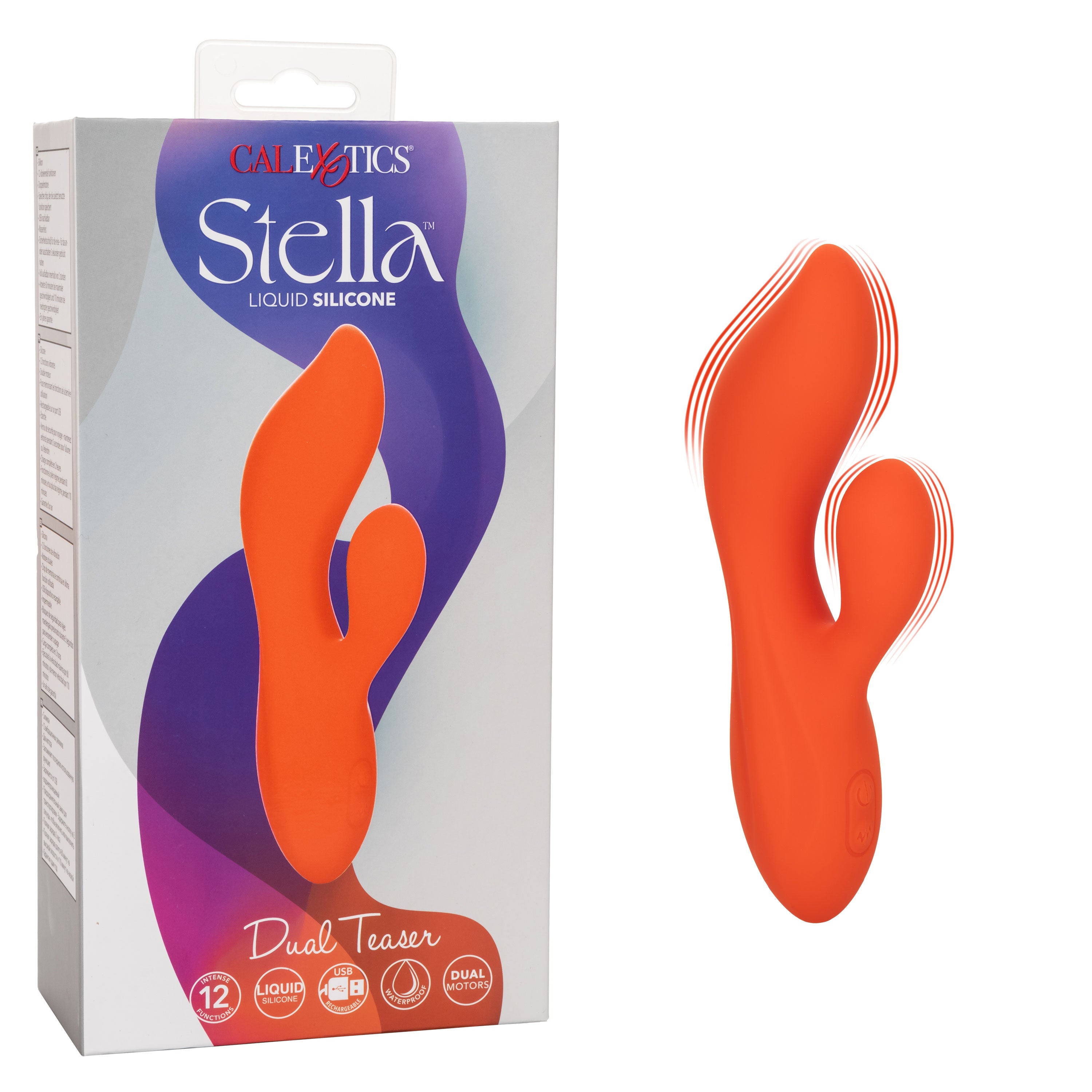 Stella Liquid Silicone Dual Teaser Vibrator in Orange with 12 Vibration Modes and Dual Motors VIBRATORS-RABBIT