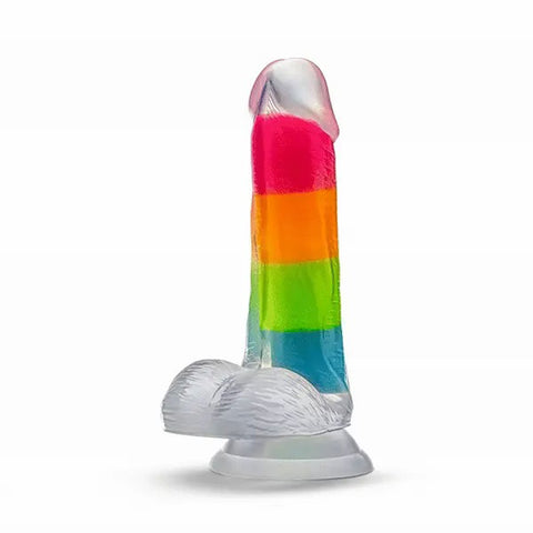 Neo Elite Glow in the Dark Rainbow Rave Silicone Dildo 6.5 Inch Multi DONGS