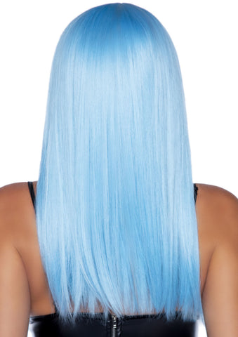 24 Inch Long Straight Blue Wig with Bangs for Adults Wigs