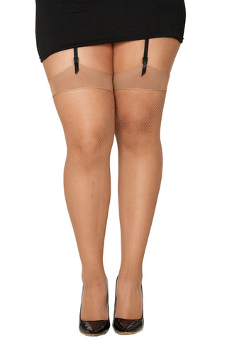 Dreamgirl Nude Fishnet Queen Size Thigh High Stockings Beige Hosiery