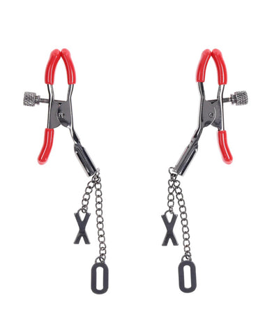 S&M Exs and Ohs Nipple Clamps Tipped Metal Nipple Clamps Set of 2 Nipple Clamps