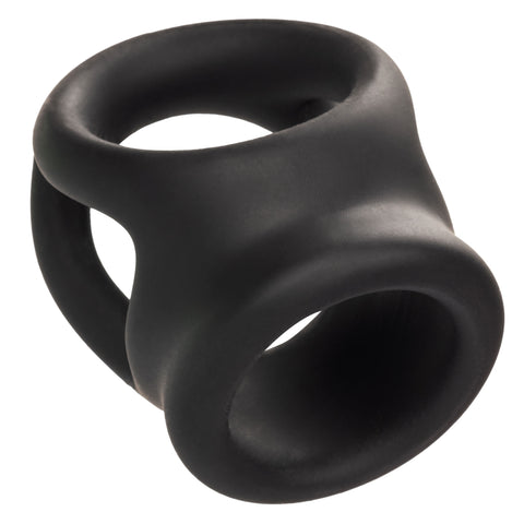Alpha Liquid Silicone Dual Cage and Ring Black Stretchy Enhancer Cock Ring