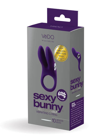 Sexy Bunny Rechargeable Deep Purple Vibrating Cockring Toy Cock Rings Vibrating