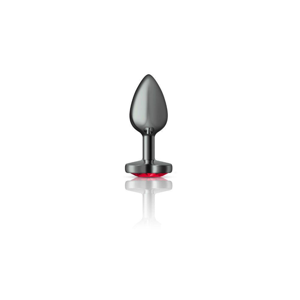 Cheeky Charms Gunmetal Butt Plug with Heart Red Jewel Small (6.78cm) > Anal Range > Jewel Butt Plugs