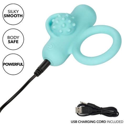 Silicone Rechargeable Nubby Lover’s Delight Ring in Aqua Blue with 12 Intense Vibration Functions Cock Rings Vibrating