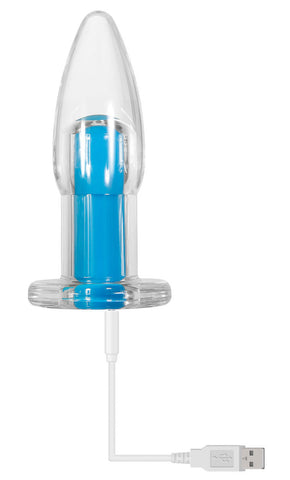 Electric Blue Crystal Clear Vibrator with Remote Control and Ten Speeds Blue BULLETS