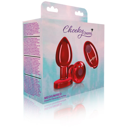 Cheeky Charms Red Rechargeable Vibrating Metal Butt Plug Medium Red Butt Plugs - Vibrating